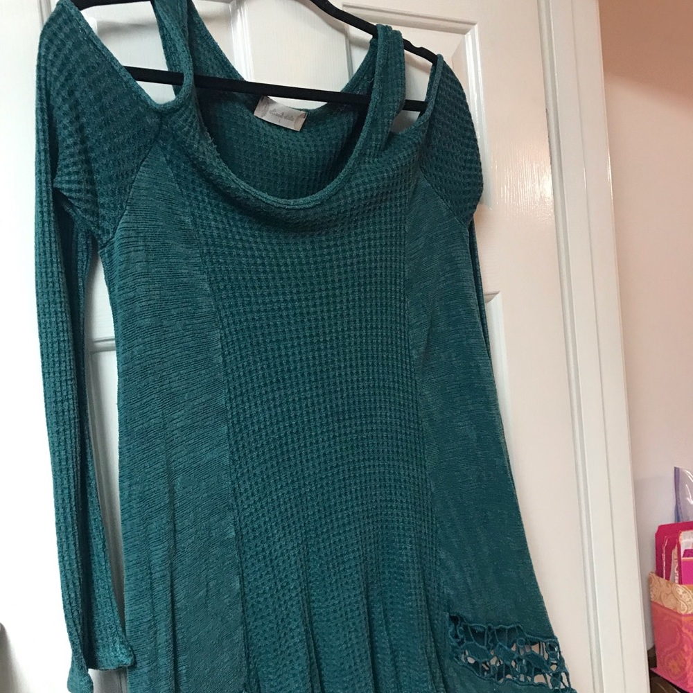 Altar’d State teal waffle knit open shoulder top